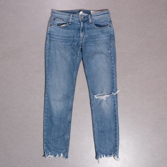 Rag & Bone Dre Low Rise Slim Boyfriend Jeans Dobbie Blue Distressed Denim 24x26 - Picture 1 of 10